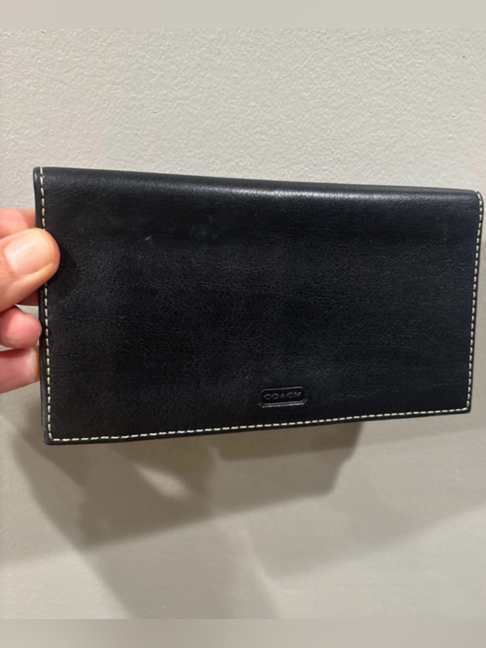Coach Checkbook Cover Wallet Bi-Fold Soft Leather Pen Holder Black